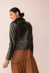 Myra USA Punk Pulse leather jacket in static black, stylish black leather jacket with edgy design, perfect for a bold look.