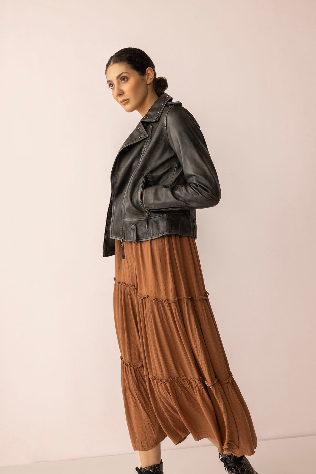 Myra USA Punk Pulse leather jacket in static black with edgy design, perfect for a bold, stylish look.