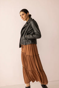 Myra USA Punk Pulse leather jacket in static black with edgy design, perfect for a bold, stylish look.