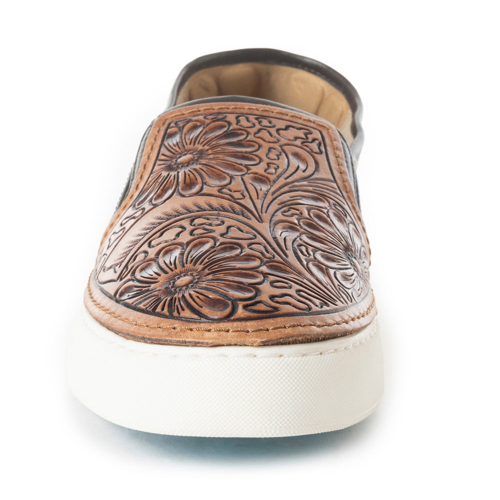 Myra USA Western Handtooled Hairon Sneakers for women with floral slip-on design and leather accents, stylish and comfortable shoes.