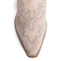 Myra USA Ivory embroidered mule shoes for women with pointed toe and low block heel, western leather design.