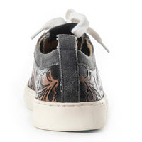 Myra USA limited edition leather sneakers for women with hand-tooled western lace-up design and textured finish.