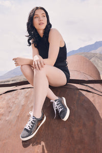 Myra USA women's leather sneakers with western lace-up design, textured finish, handcrafted for stylish everyday wear.
