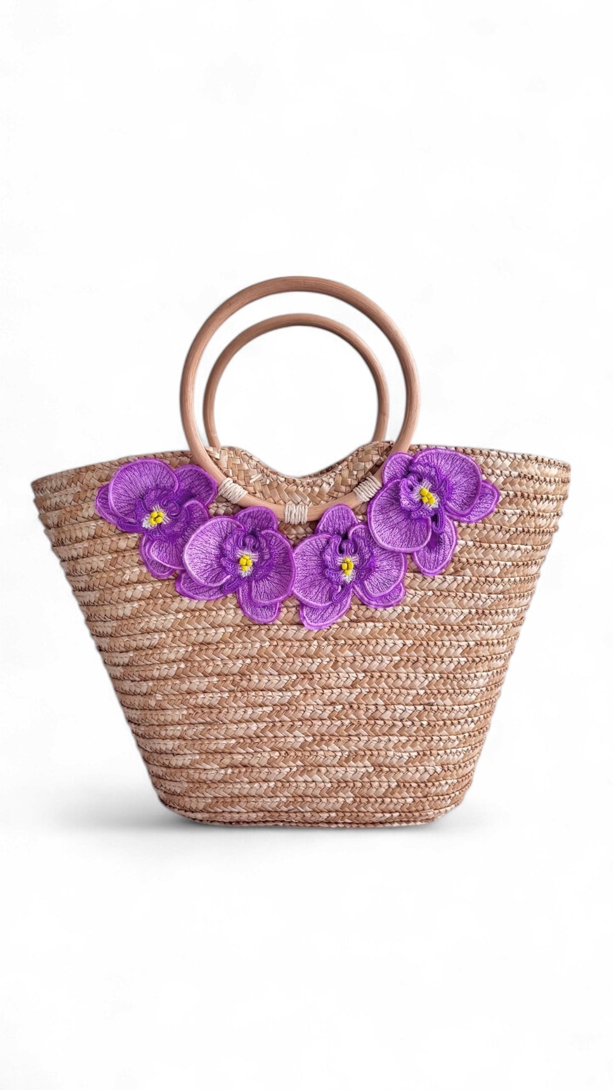 NIKOZA Goddess in Lilac Straw Beach Bag with woven design and shoulder straps, perfect for summer outings.