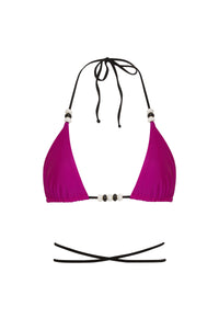 NIKOZA Cattleya bikini bottom with fuchsia and black reversible tie-side design, shown in a close-up image.