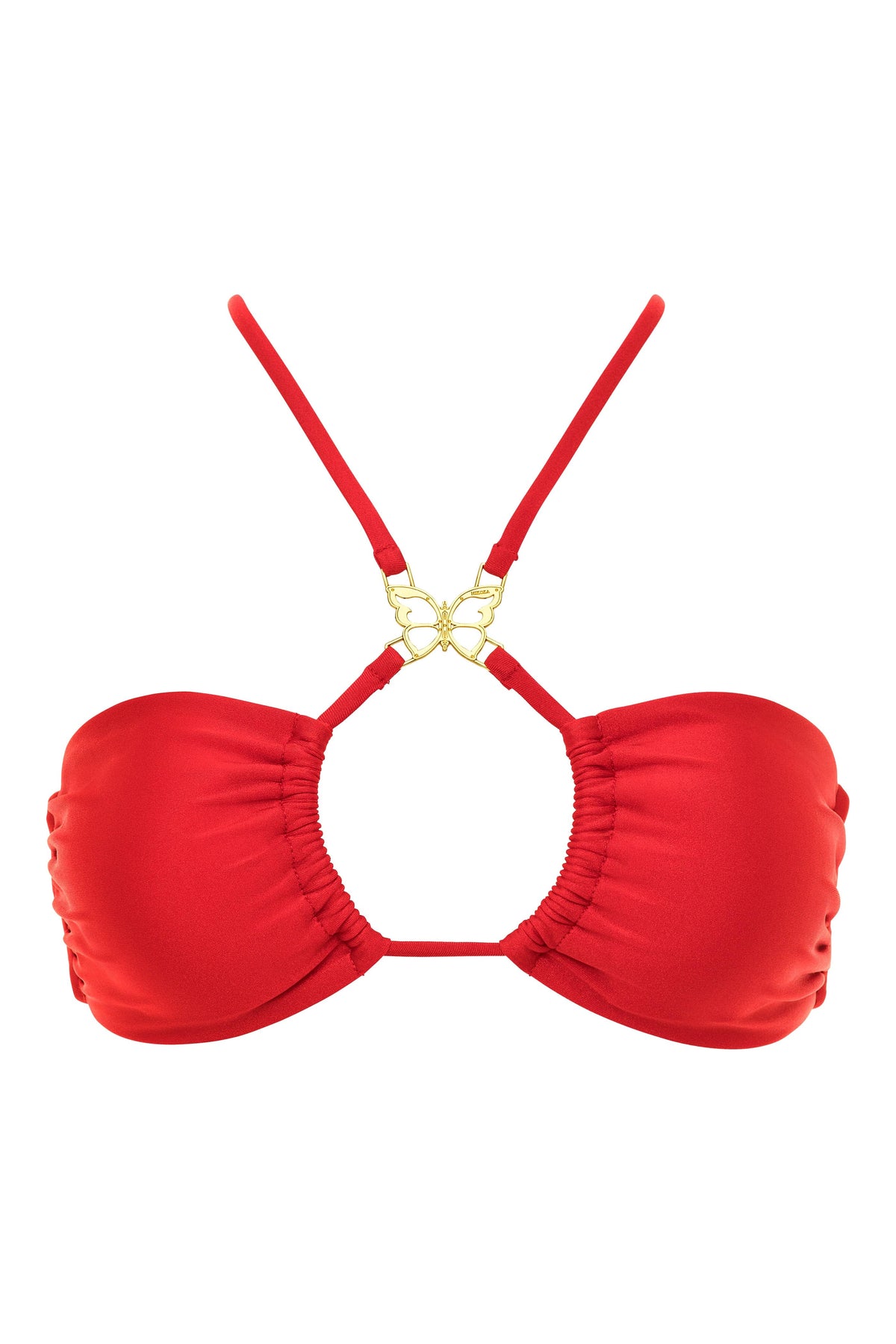 Red NIKOZA Camila bikini top with adjustable straps and subtle detailing, perfect for beach and pool days.