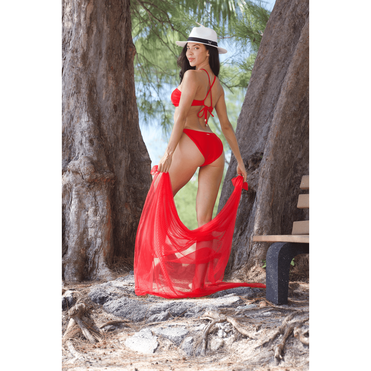 NIKOZA Camila Red bikini top featuring a stylish, supportive design with adjustable straps and vibrant red color.