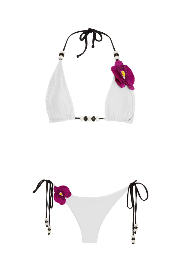 NIKOZA Lycaste White Top bikini top in XS with adjustable straps, featuring a sleek, minimalist white design for summer swimwear.