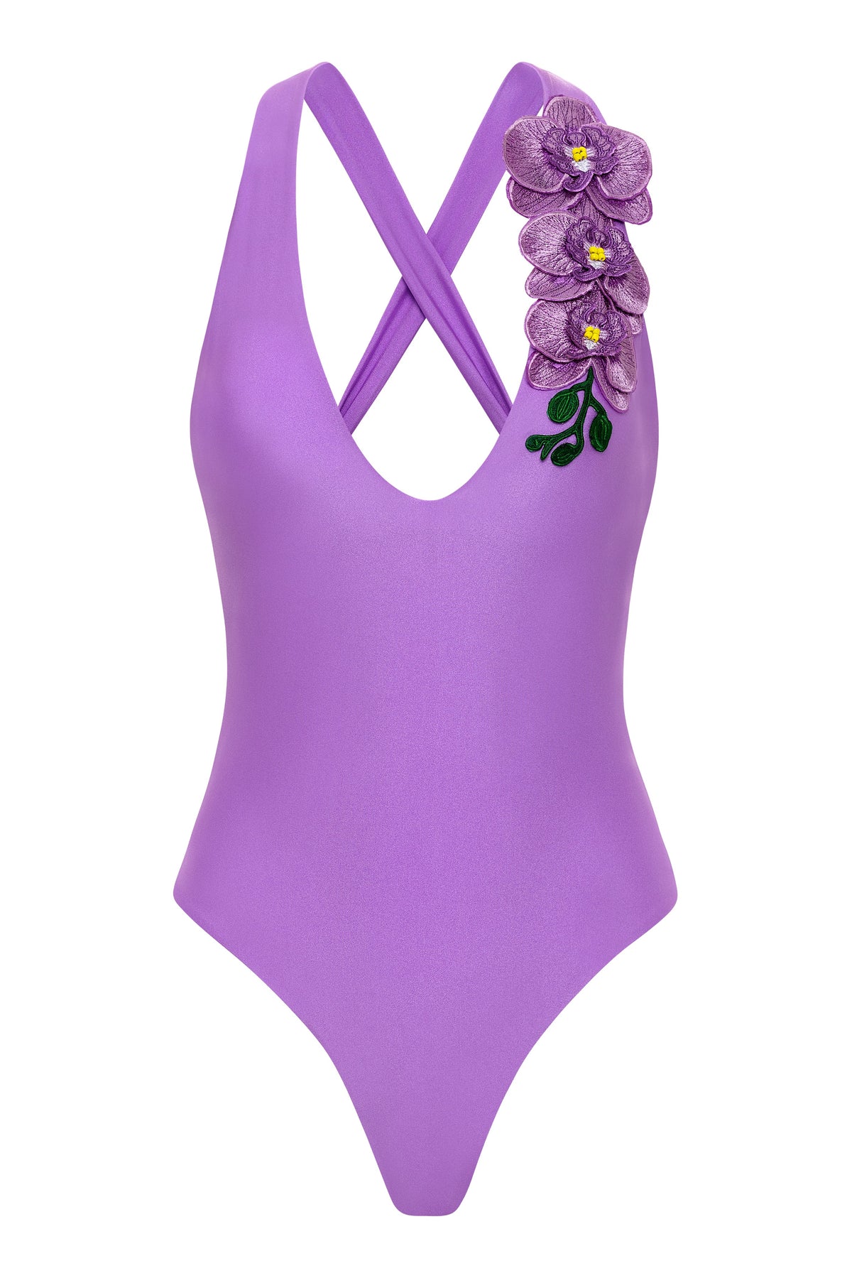 NIKOZA Goddess in Lilac one-piece swimsuit featuring a fitted, stylish lilac swimwear design on a model.