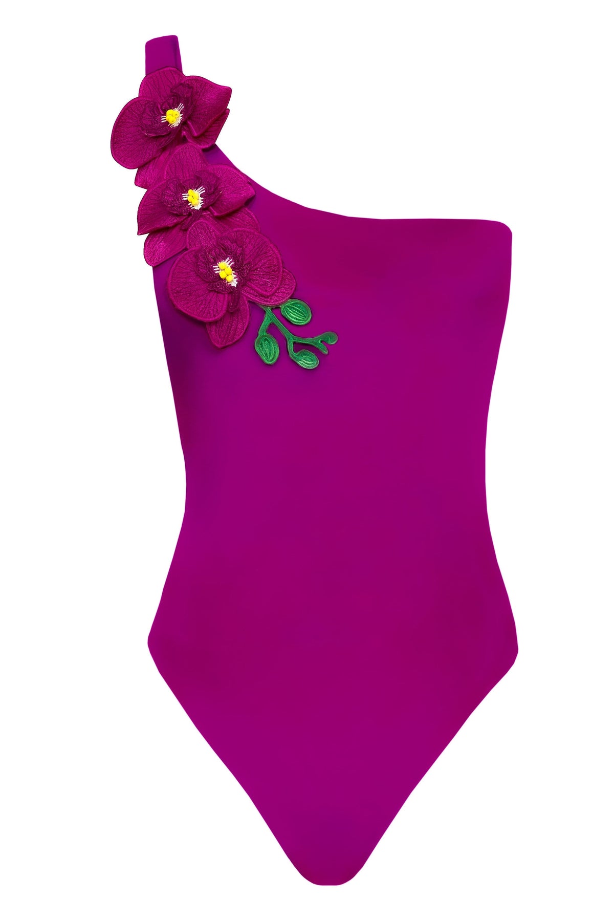 NIKOZA Vanda stripe one-shoulder swimsuit in black and white, featuring a stylish fuchsia background and sleek swimwear design.