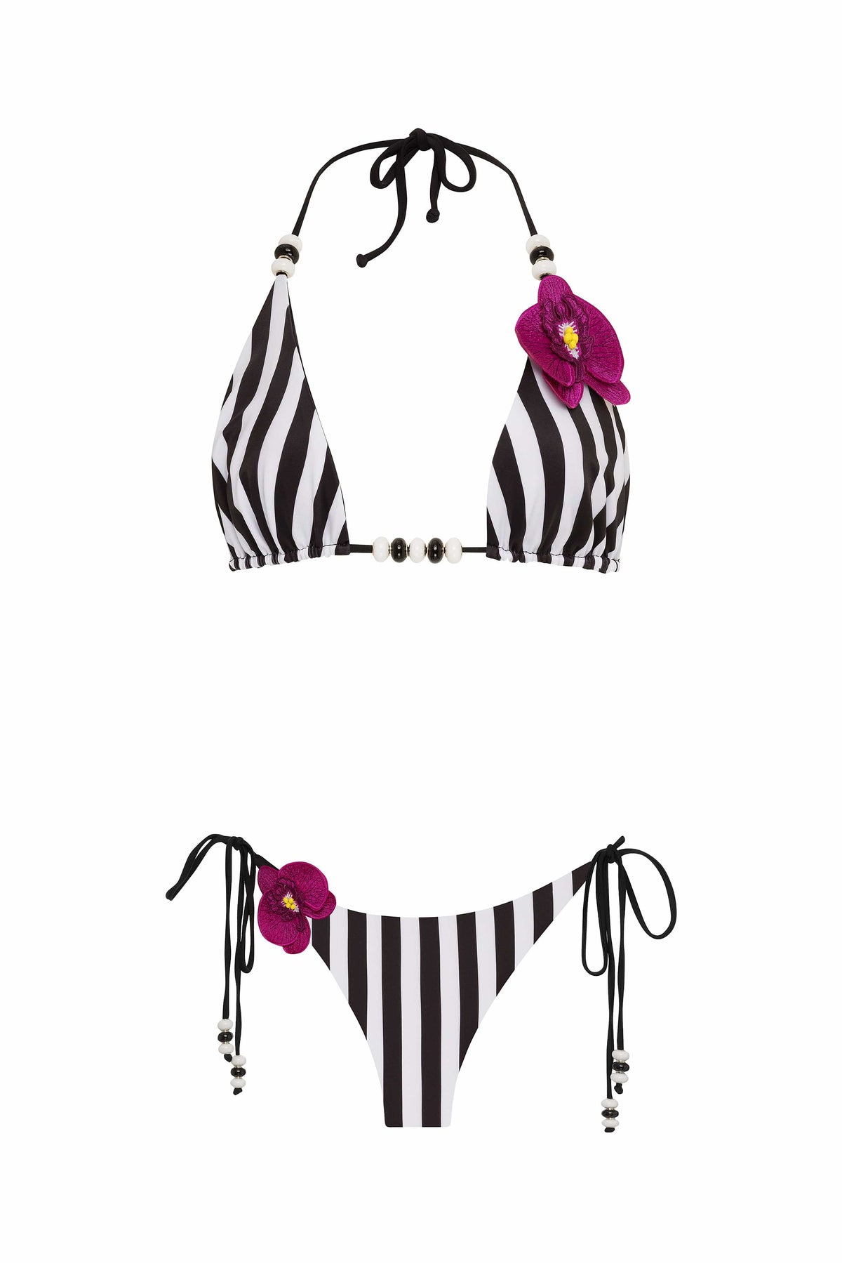 NIKOZA Lycaste striped triangle bikini top with black and white horizontal stripes, featuring a classic swimwear design.