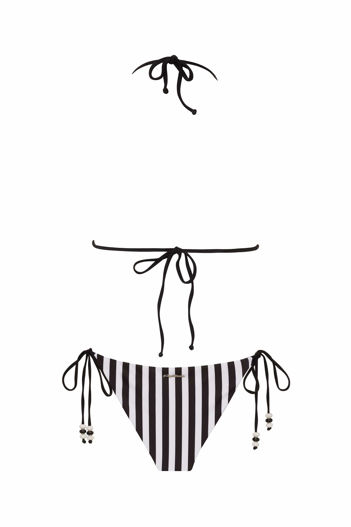 NIKOZA Lycaste striped top featuring black and white diagonal stripes, triangle bikini top design, casual swimwear style