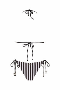 NIKOZA Lycaste striped top featuring black and white diagonal stripes, triangle bikini top design, casual swimwear style