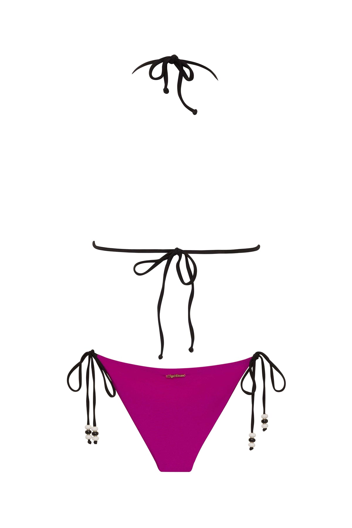 NIKOZA Lycaste striped top featuring black and white triangle bikini design, displayed on a model.