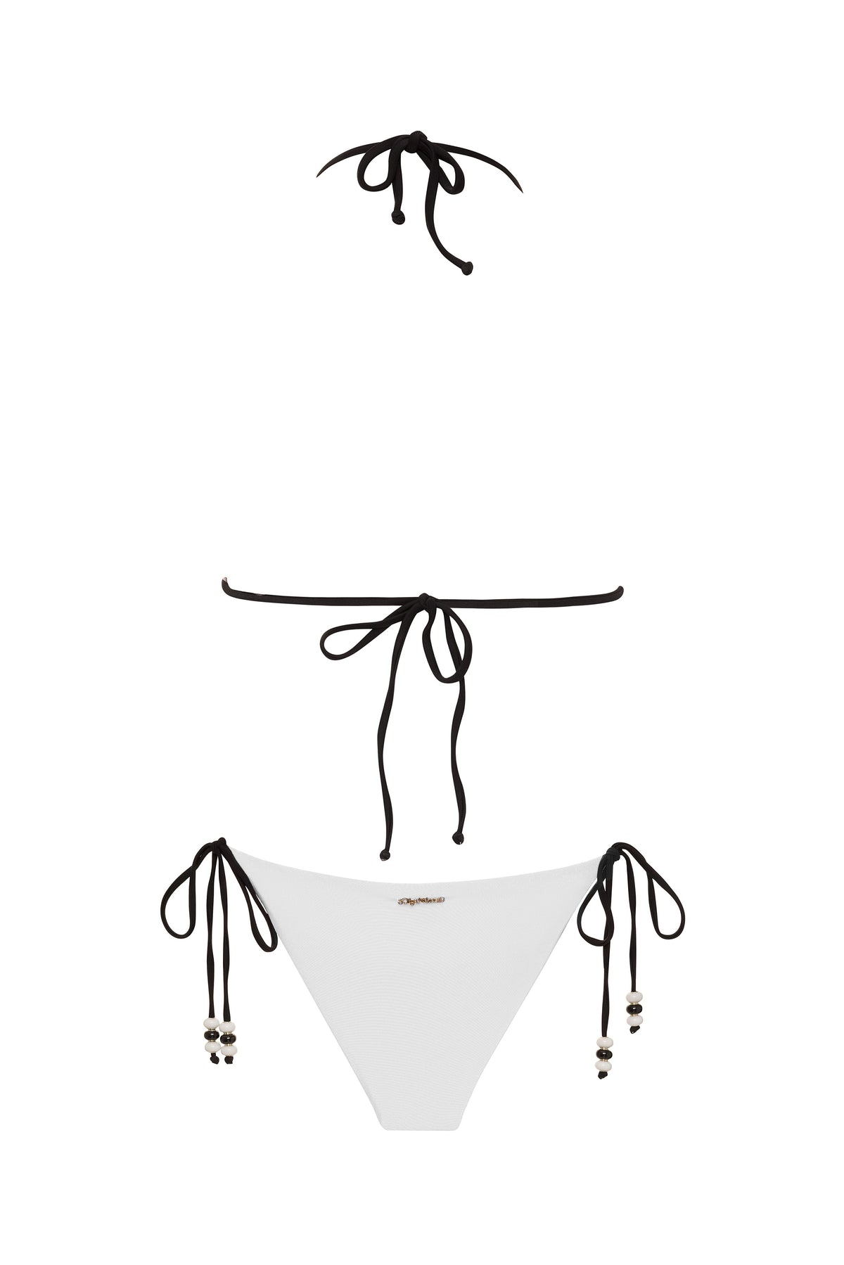 NIKOZA Lycaste striped top displayed on a hanger with a close-up view of the fabric and pattern.