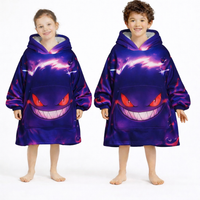 Olm Collectibles Gengar wearable blanket hoodie for kids and adults, soft fleece with Gengar design, cozy and fun for all ages.
