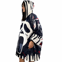 Olm Collectibles Ghost Face horror blanket hoodie for kids and adults, featuring a spooky ghost face design and cozy wearable comfort.