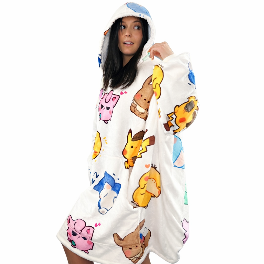 Olm Collectibles Pokémon wearable blanket hoodie for kids and adults, soft and cozy with Pokémon character design.