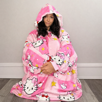 Olm Collectibles Hello Kitty wearable blanket hoodie for kids and adults, soft, cozy, featuring Hello Kitty character design.