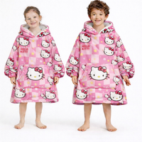 Olm Collectibles Hello Kitty wearable blanket hoodie for kids and adults, cozy fleece hoodie with Hello Kitty design.