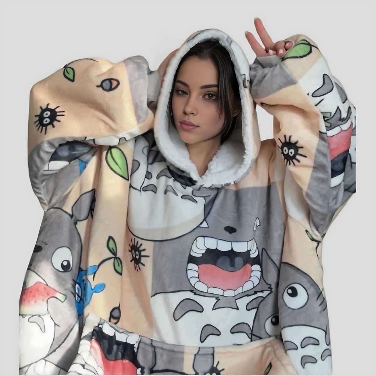 Olm Collectibles My Neighbor Totoro wearable blanket hoodie for kids and adults, soft and cozy with Totoro character design.