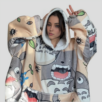 Olm Collectibles My Neighbor Totoro wearable blanket hoodie for kids and adults, soft and cozy with Totoro character design.