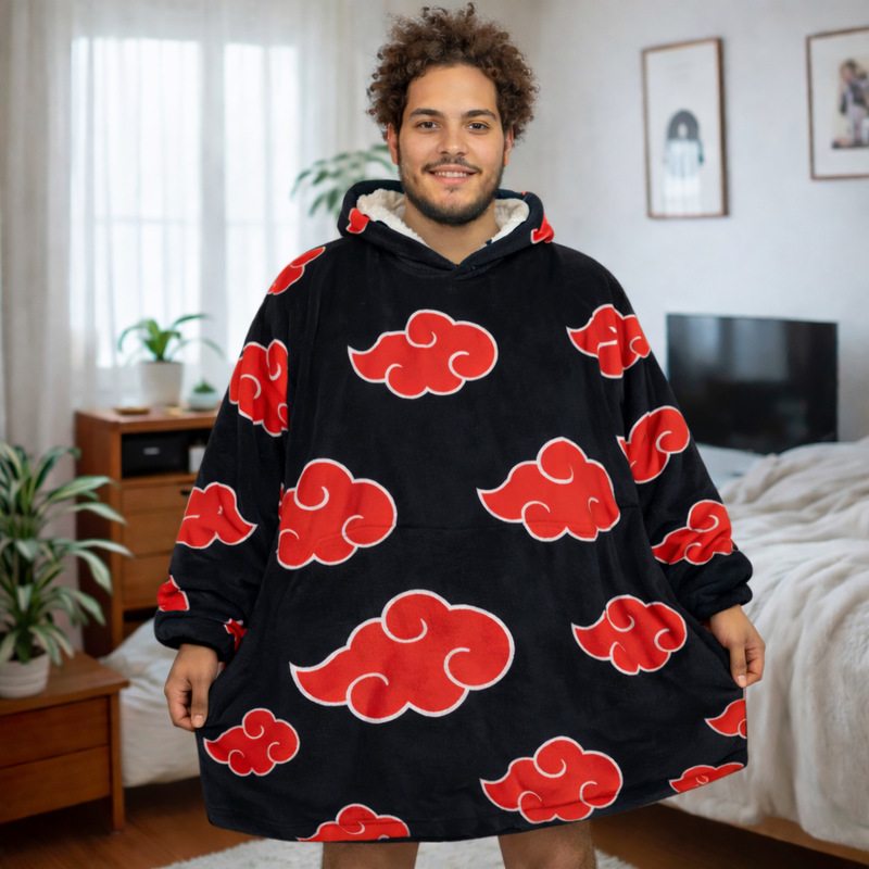 Olm Collectibles Naruto Itachi Akatsuki blanket hoodie for kids and adults, cozy wearable blanket with Naruto character design.