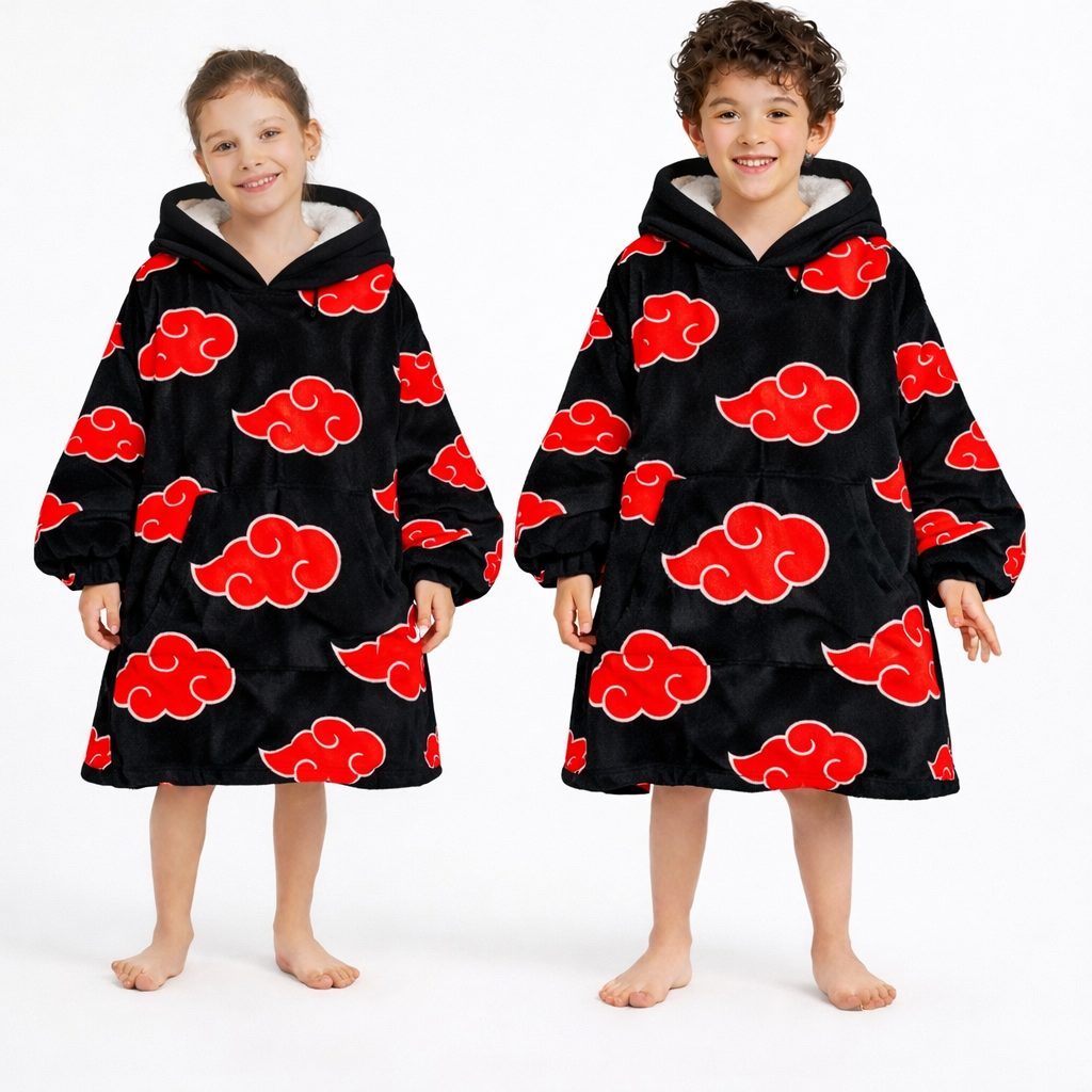 Naruto Itachi Akatsuki wearable blanket hoodie by Olm Collectibles, featuring character design for kids and adults.