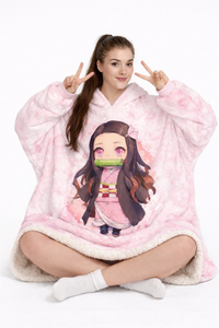 Olm Collectibles Nezuko Kamado Demon Slayer blanket hoodie for kids and adults, featuring a cozy wearable blanket with Nezuko design.