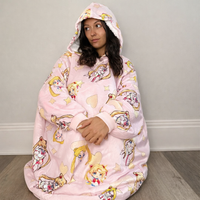 Olm Collectibles Sailor Moon wearable blanket hoodie for kids and adults, featuring Sailor Moon design and cozy oversized fit.