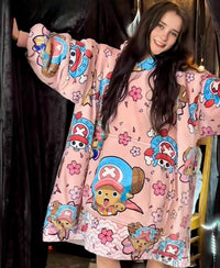 Olm Collectibles Tony Chopper One Piece wearable blanket hoodie for kids and adults, featuring Chopper character design and cozy fleece fabric.
