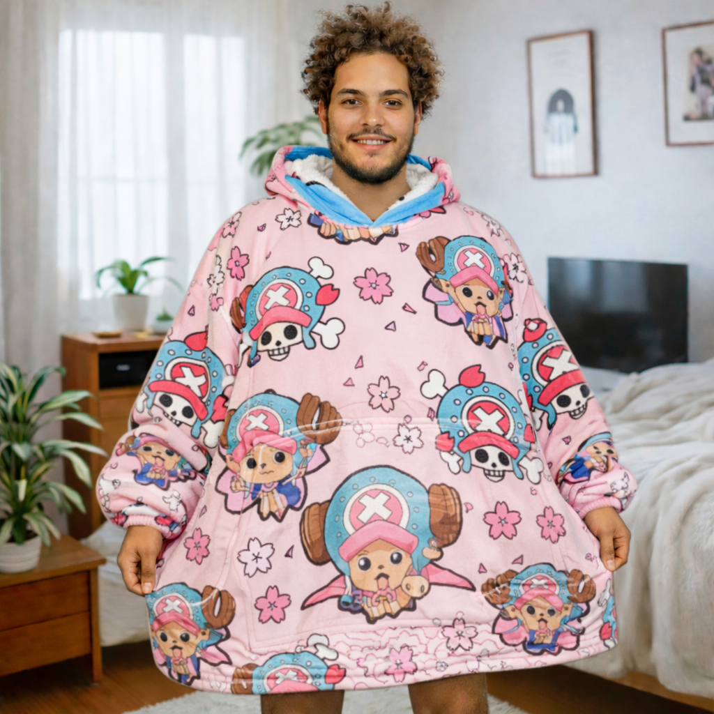 Olm Collectibles Tony Chopper One Piece wearable blanket hoodie for kids and adults, soft and cozy with Chopper design.