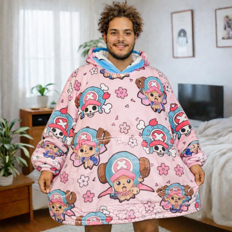 Olm Collectibles Tony Chopper One Piece wearable blanket hoodie for kids and adults, soft and cozy with Chopper design.