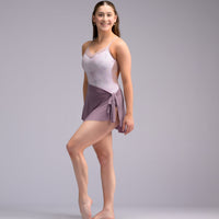 Light purple ballet wrap skirt by oodelooo Ballet Wear, lavender mist demi skirt, designed for dance and graceful movement.