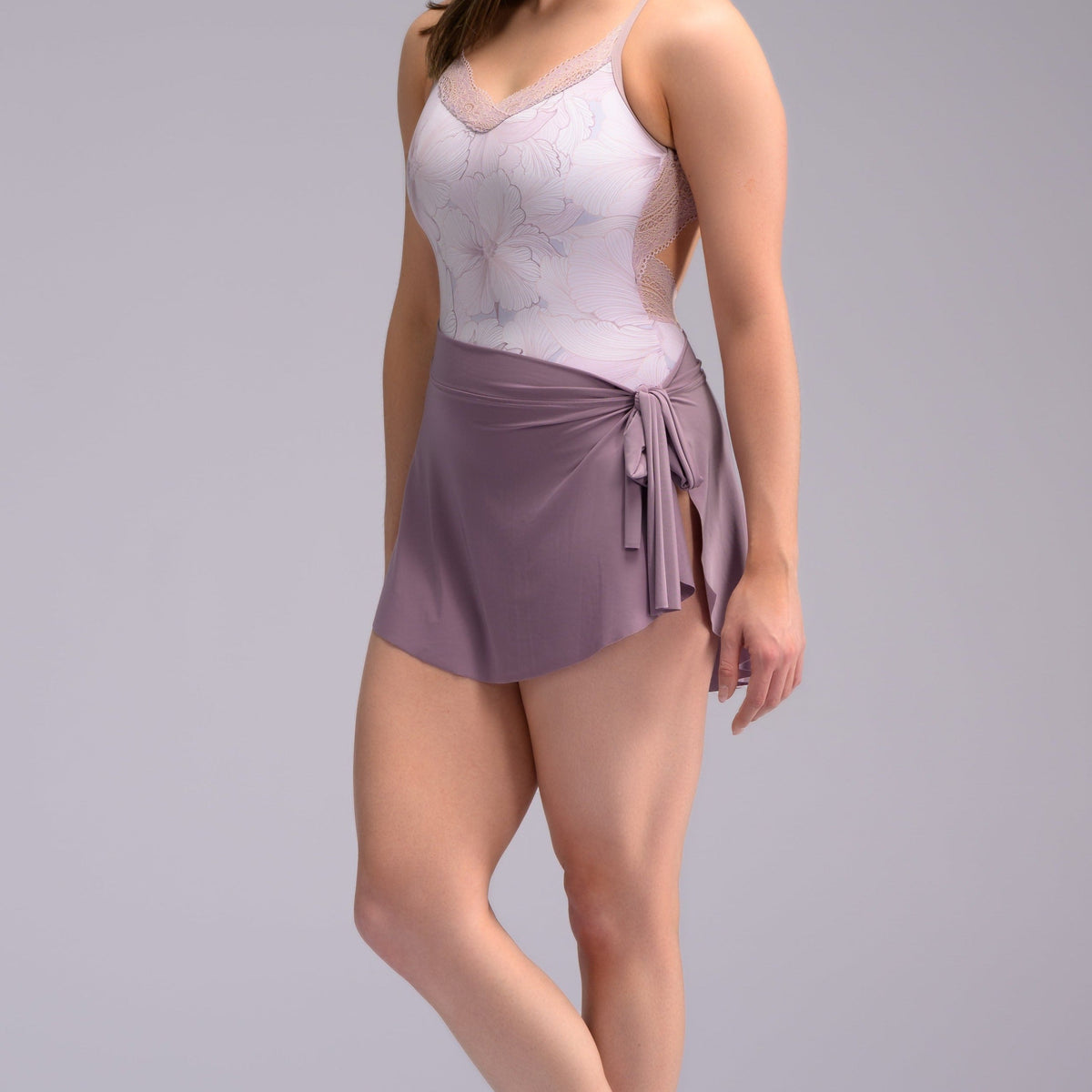 Light purple ballet wrap skirt by oodelooo Ballet Wear, featuring a soft lavender mist design for women's dance and ballet.