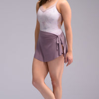 Light purple ballet wrap skirt by oodelooo Ballet Wear, featuring a soft lavender mist design for women's dance and ballet.