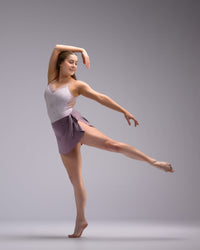 Light purple ballet wrap skirt by oodelooo Ballet Wear, featuring a lavender mist demi skirt for women.