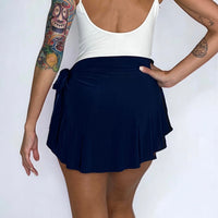 Navy blue ballet wrap skirt for women, oodelooo Ballet Wear, styled for dance or casual wear, shown in a natural drape and fit.