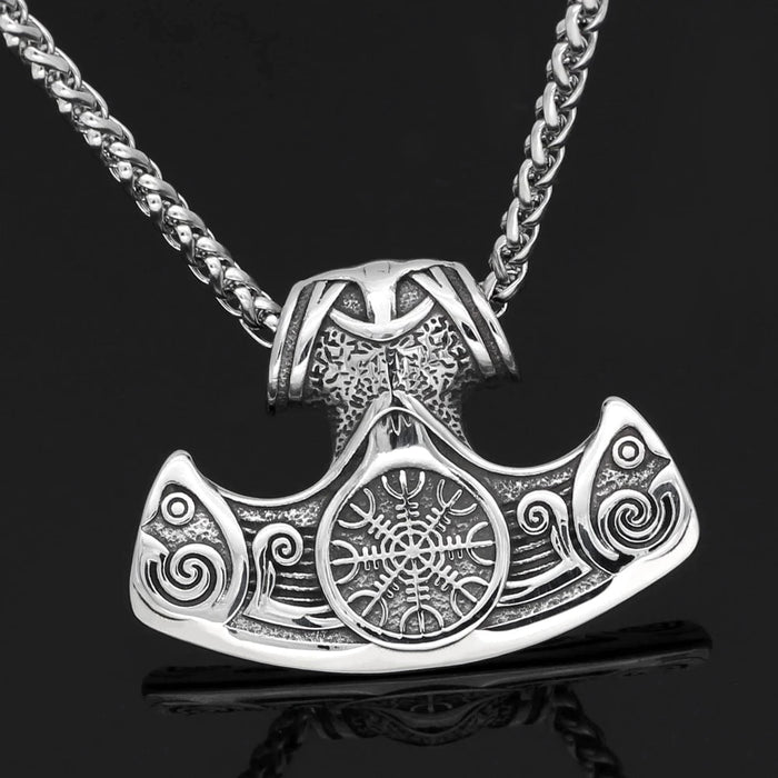 Vikings Axe and Helm of Awe Stainless Steel Necklace