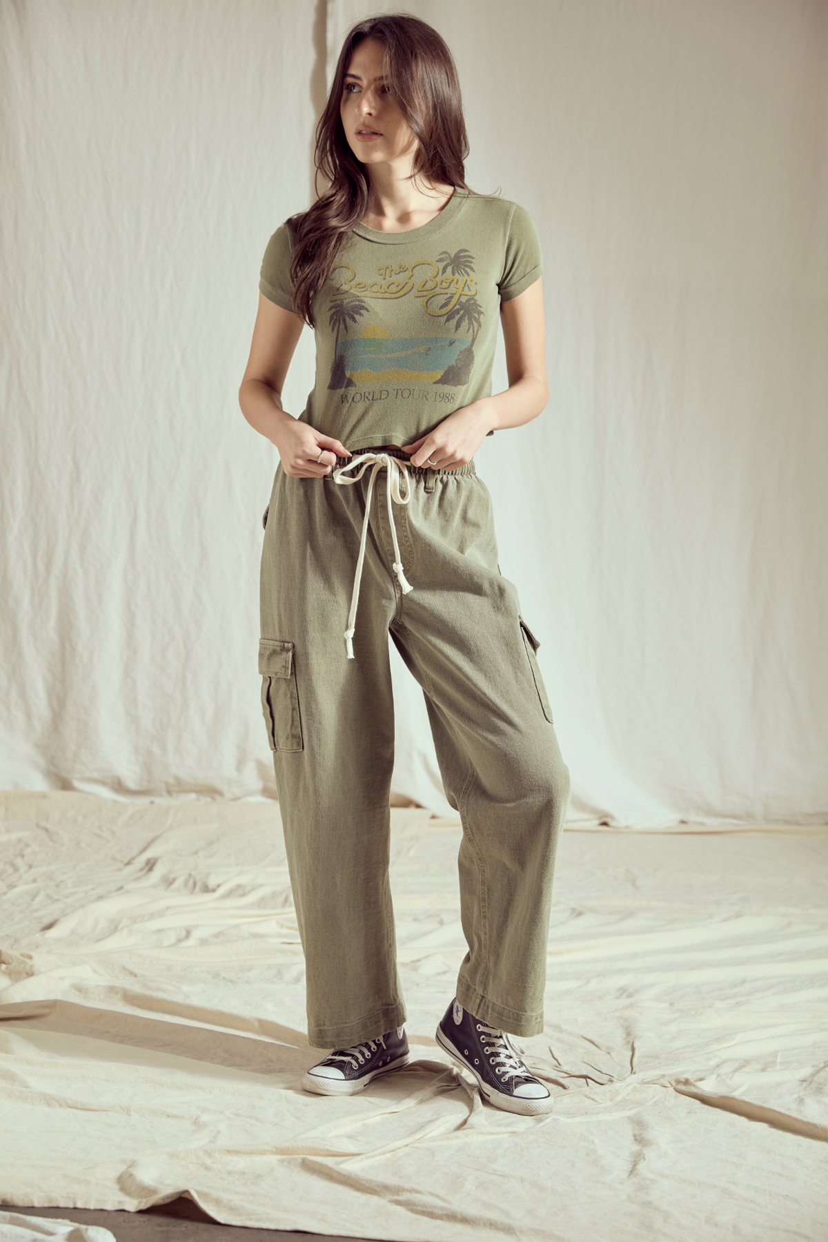 People of Leisure California Dreamin' Baby Tee top featuring a vintage-inspired graphic design, casual fit, and soft fabric.