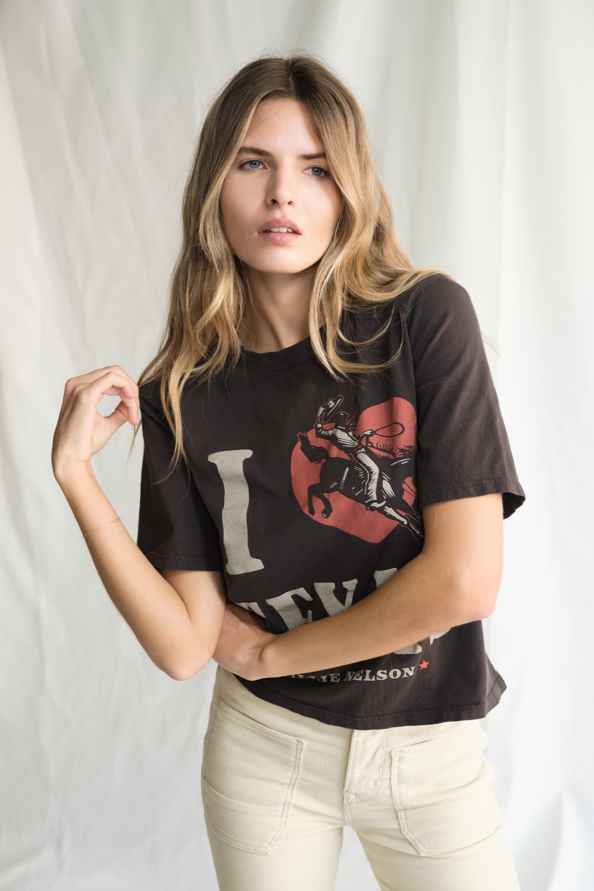 People of Leisure I LOVE TEXAS cotton top with short sleeves and printed text, casual style, on a plain background.