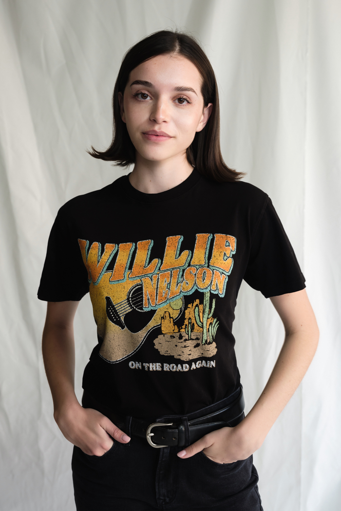 Women’s summer tee by People of Leisure featuring the “Like a Band O' Gypsies” graphic design, casual short-sleeve top.