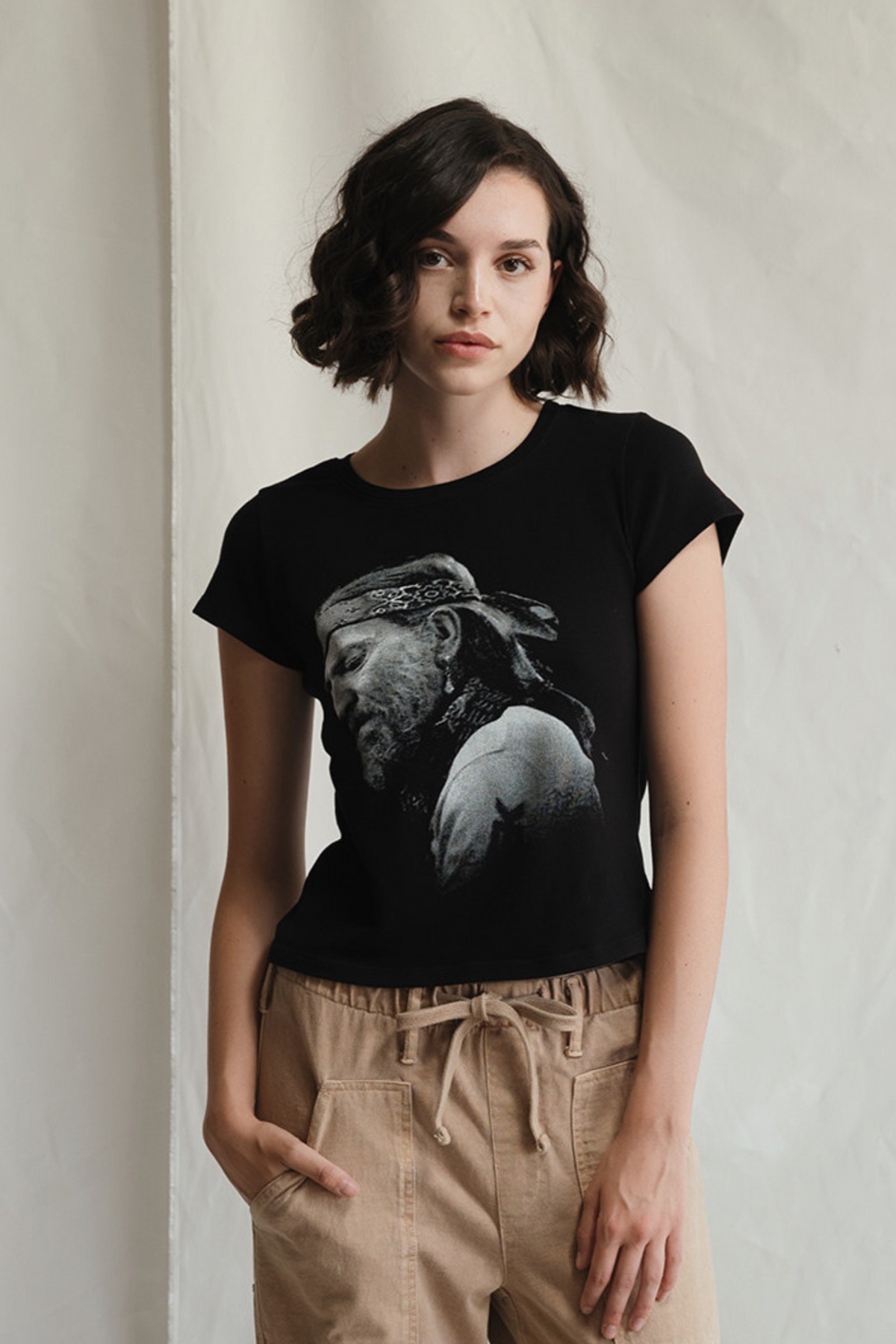 People of Leisure Willie Nelson Just Breathe T-shirt featuring a graphic print, casual fit, and soft fabric.