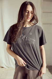 Yosemite Women's Tee Top by People of Leisure, casual short-sleeve cotton shirt with a relaxed fit and graphic print.