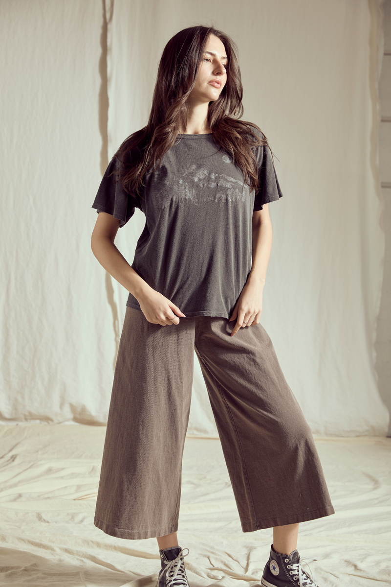 Yosemite Women's Tee Top by People of Leisure, casual short-sleeve shirt with a relaxed fit featuring a Yosemite mountain graphic.