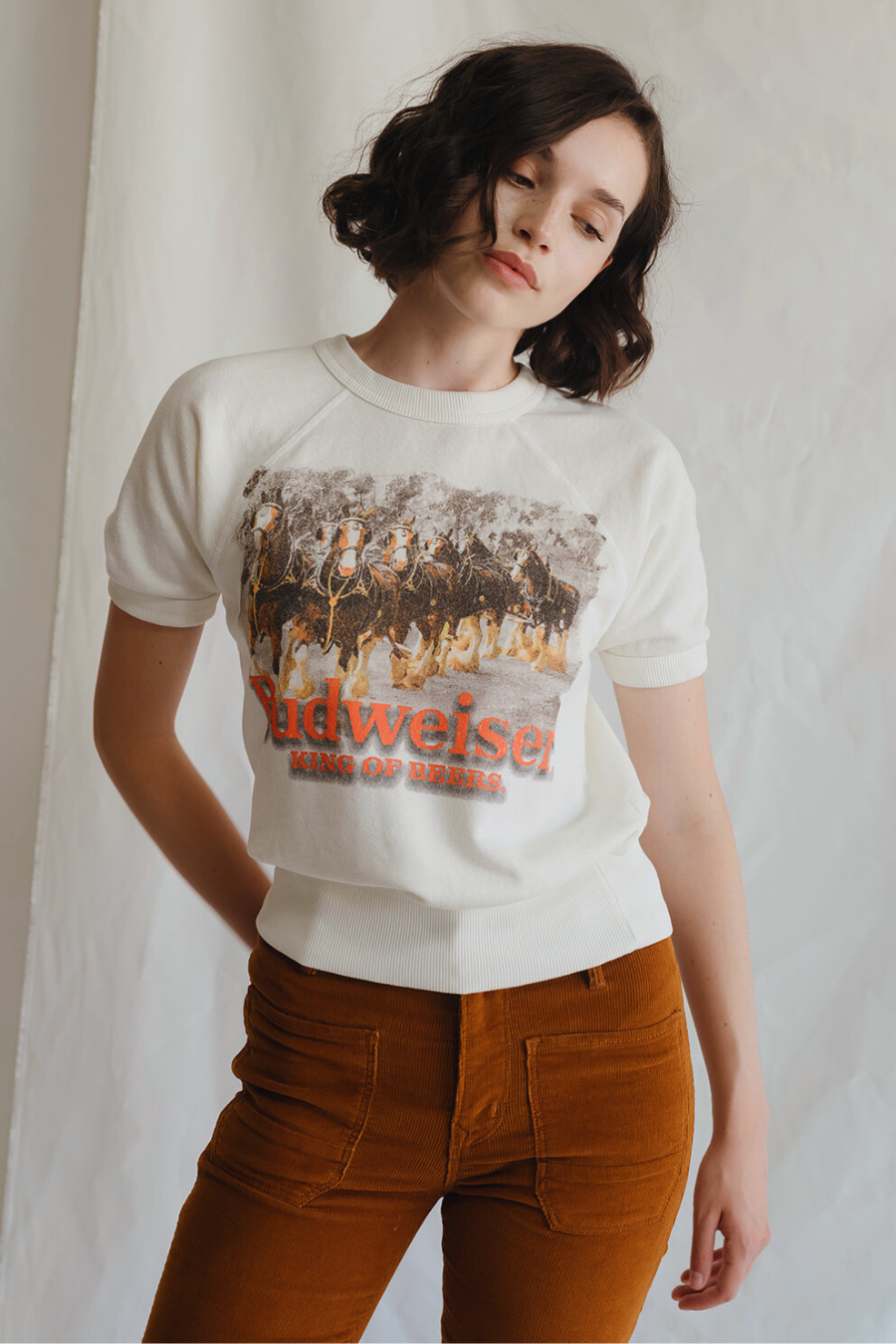 People of Leisure Budweiser Clydesdale Raglan graphic T-shirt featuring a colorful Clydesdale horse illustration on a raglan style tee.