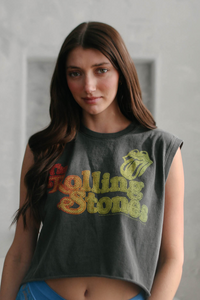 People of Leisure Rolling Stones Hot Stuff women’s graphic tank top with bold "Hot Stuff" design and stylish fit.