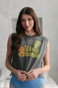 People of Leisure Rolling Stones Hot Stuff women’s graphic tank top with bold print and sleeveless design.