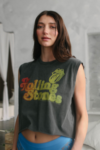 People of Leisure Rolling Stones Hot Stuff women’s graphic tank top featuring colorful Hot Stuff design on soft fabric.