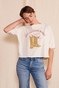 People of Leisure "Not My First Rodeo" crew neck graphic T-shirt with bold text on soft cotton fabric.